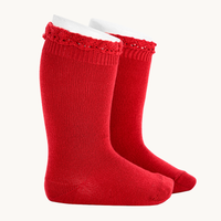 CALCETÍN ALTO PUNTILLA - RED VELVET