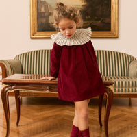TALL SOCK WITH COQUETTE VELVET BOW - GARNET