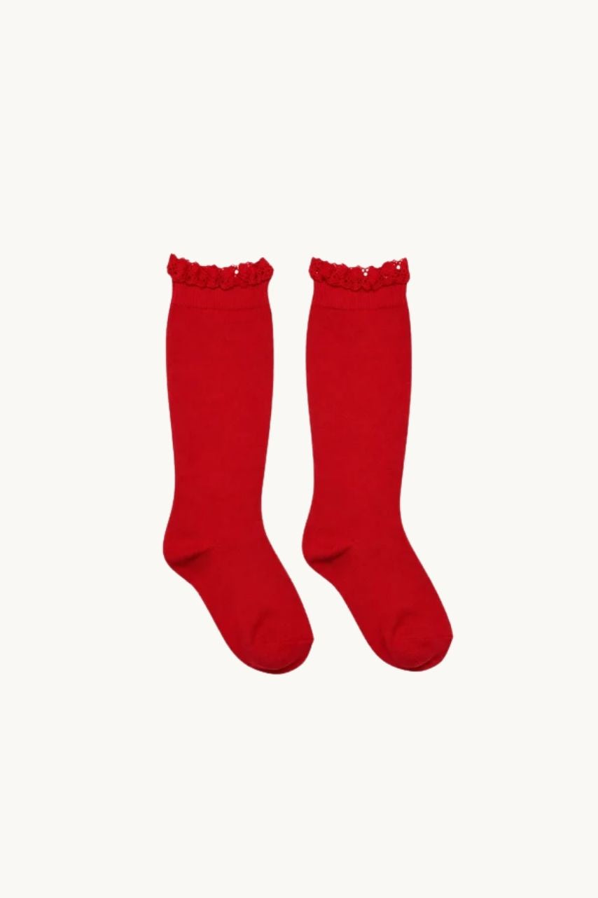 TALL LACE-TRIM SOCK - RED