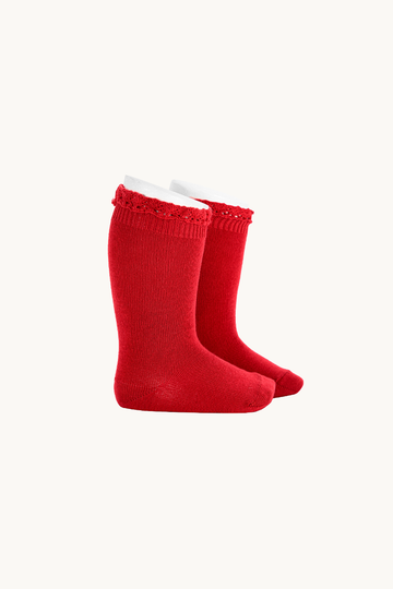 CALCETÍN ALTO PUNTILLA - RED VELVET