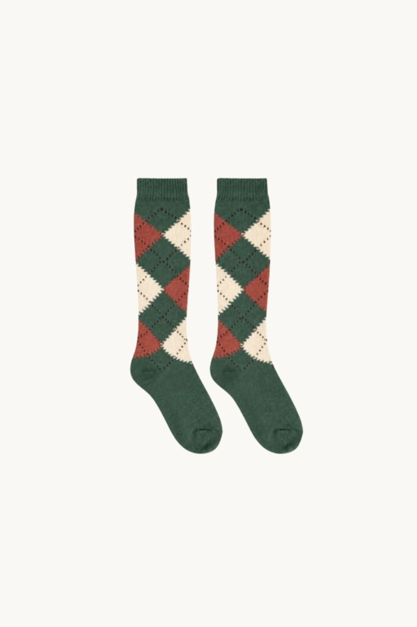 CHAUSSETTE HAUTE LOSANGES - VERT SAPIN