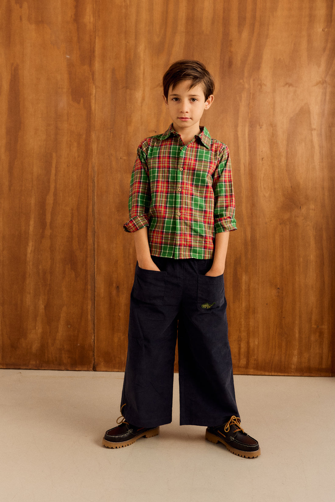 Pantalon Ollie Velours Bleu Brodé Dinosaure