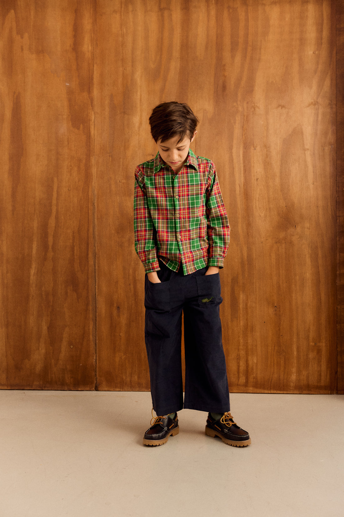 Pantalon Ollie Velours Bleu Brodé Dinosaure