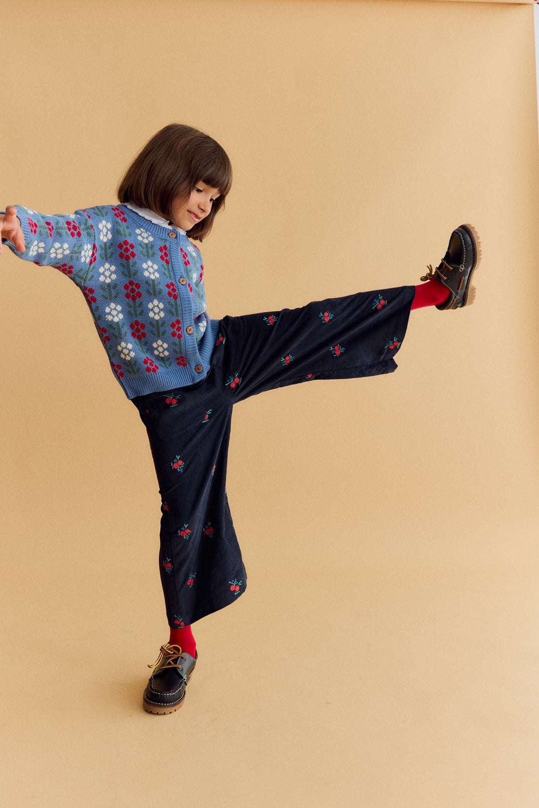Pantalón Ollie Pana Azul Bordado Flor