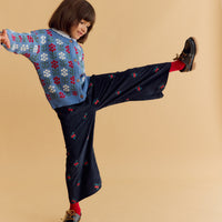 Pantalón Ollie Pana Azul Bordado Flor