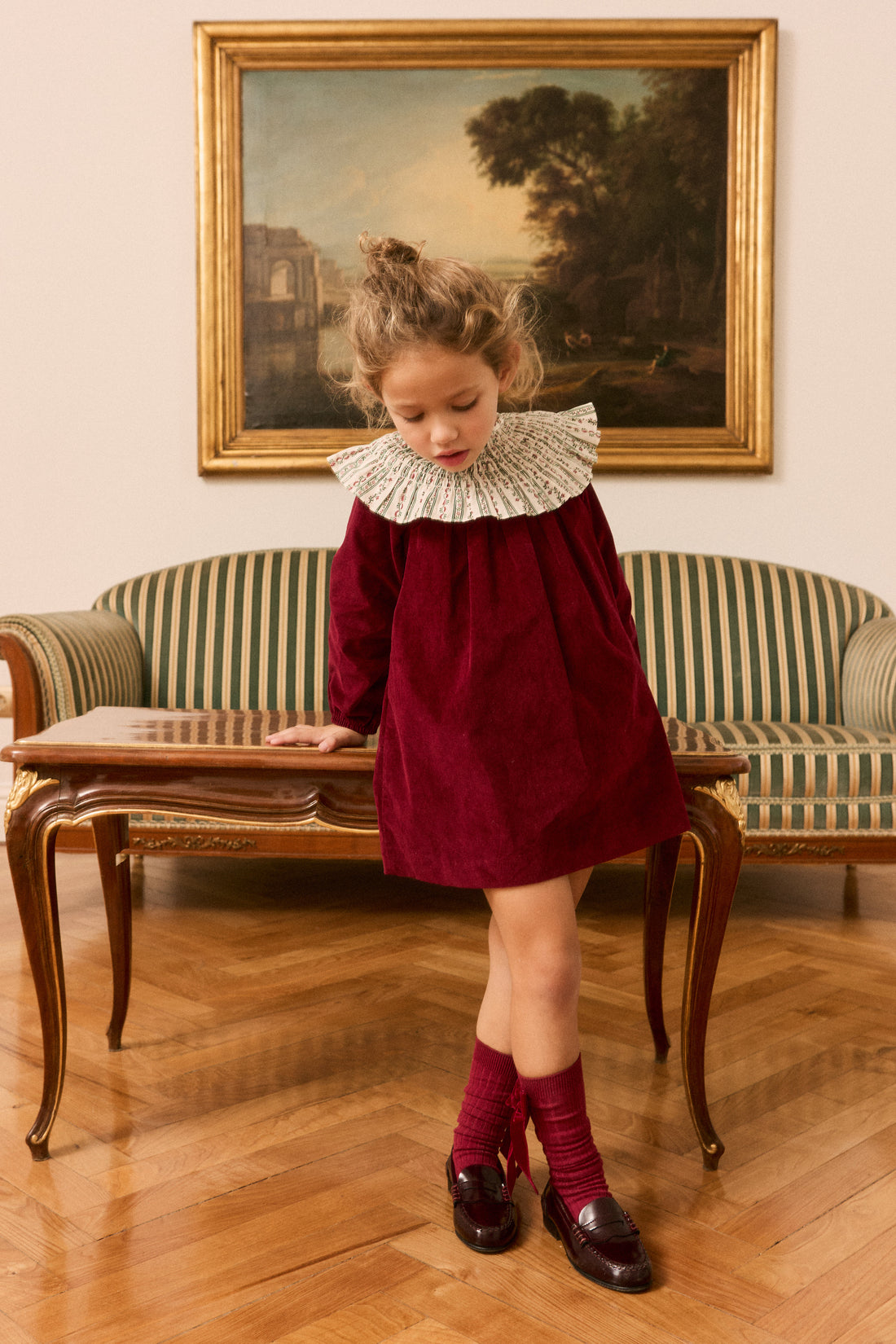 TALL SOCK WITH COQUETTE VELVET BOW - GARNET
