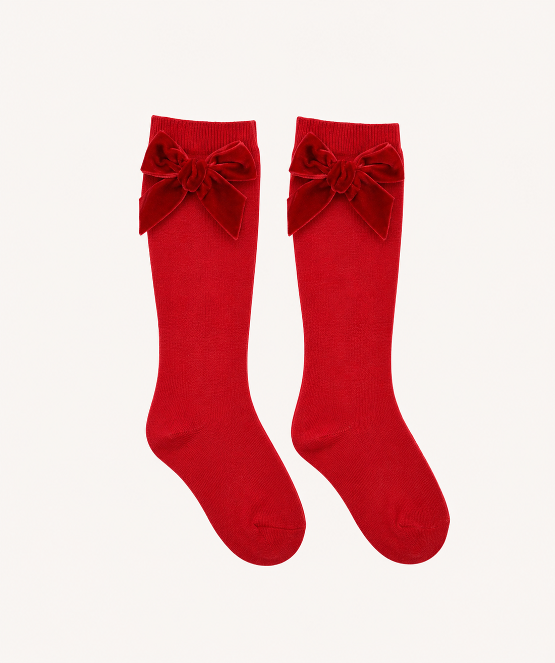 CHAUSSETTE HAUTE AVEC NŒUD VELOURS - ROUGE