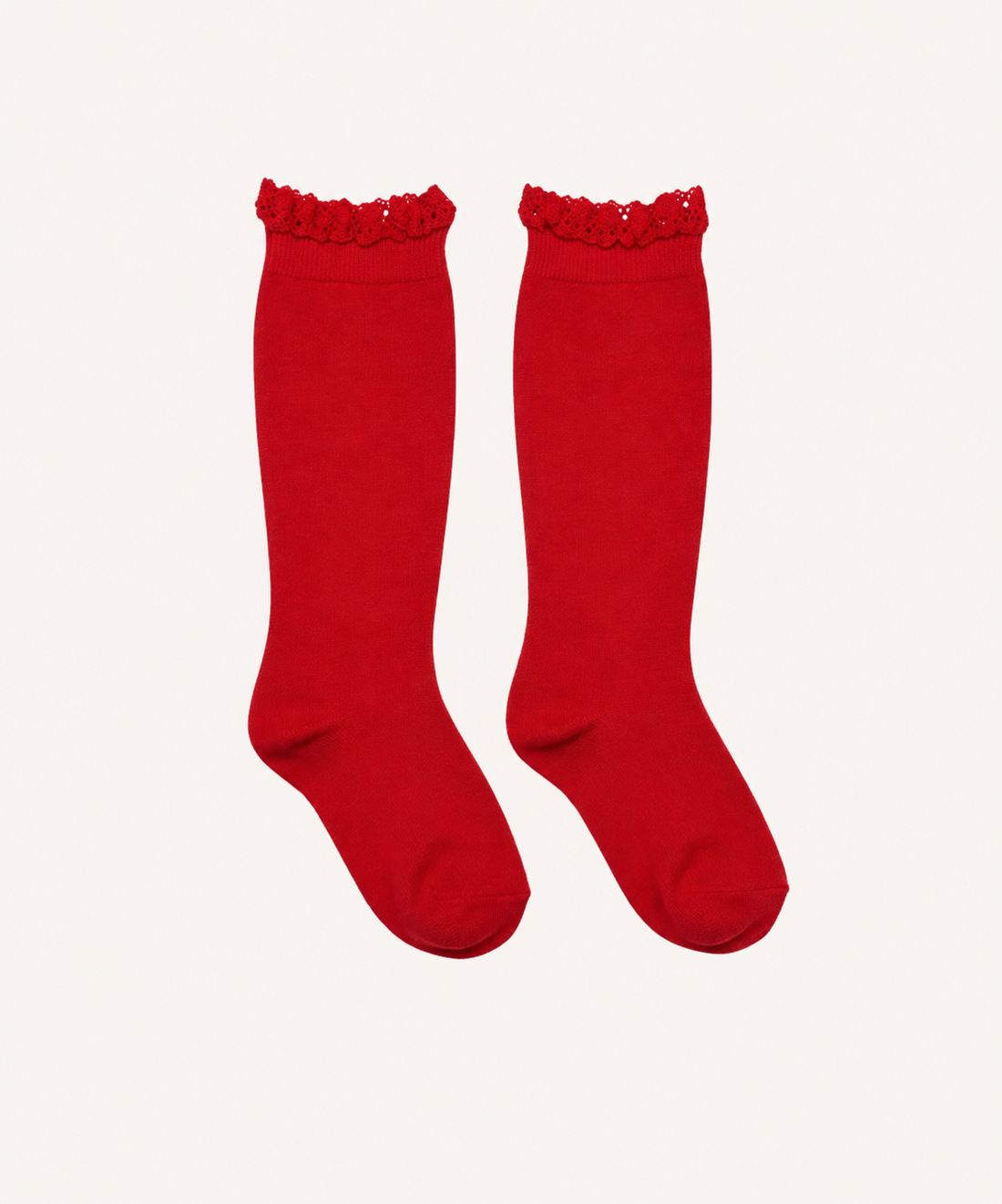 CHAUSSETTE HAUTE DENTELLE - ROUGE