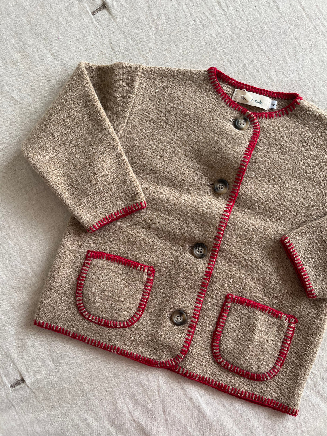 CHAQUETA LANA BEIGE Y ROJO