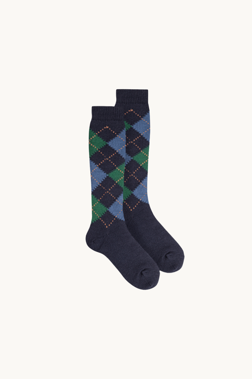 CHAUSSETTE HAUTE LOSANGES - MARINE