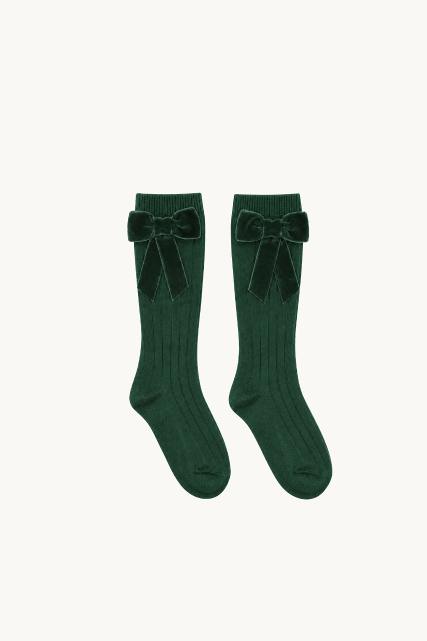 Coquette Velvet Bow Knee-High Socks – Green