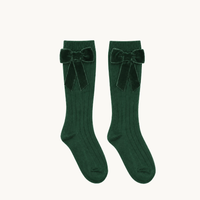 Coquette Velvet Bow Knee-High Socks – Green