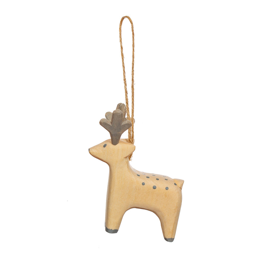 Handcarved Wooden Reindeer Hanging Ornament