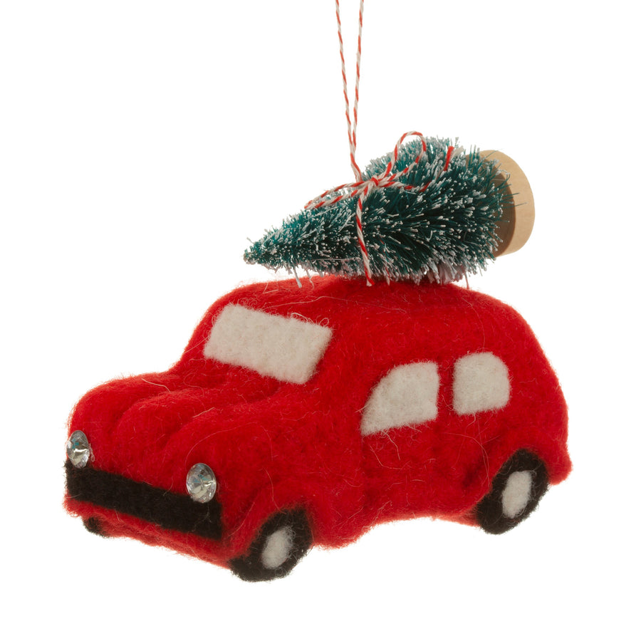 Coche de fieltro navideño