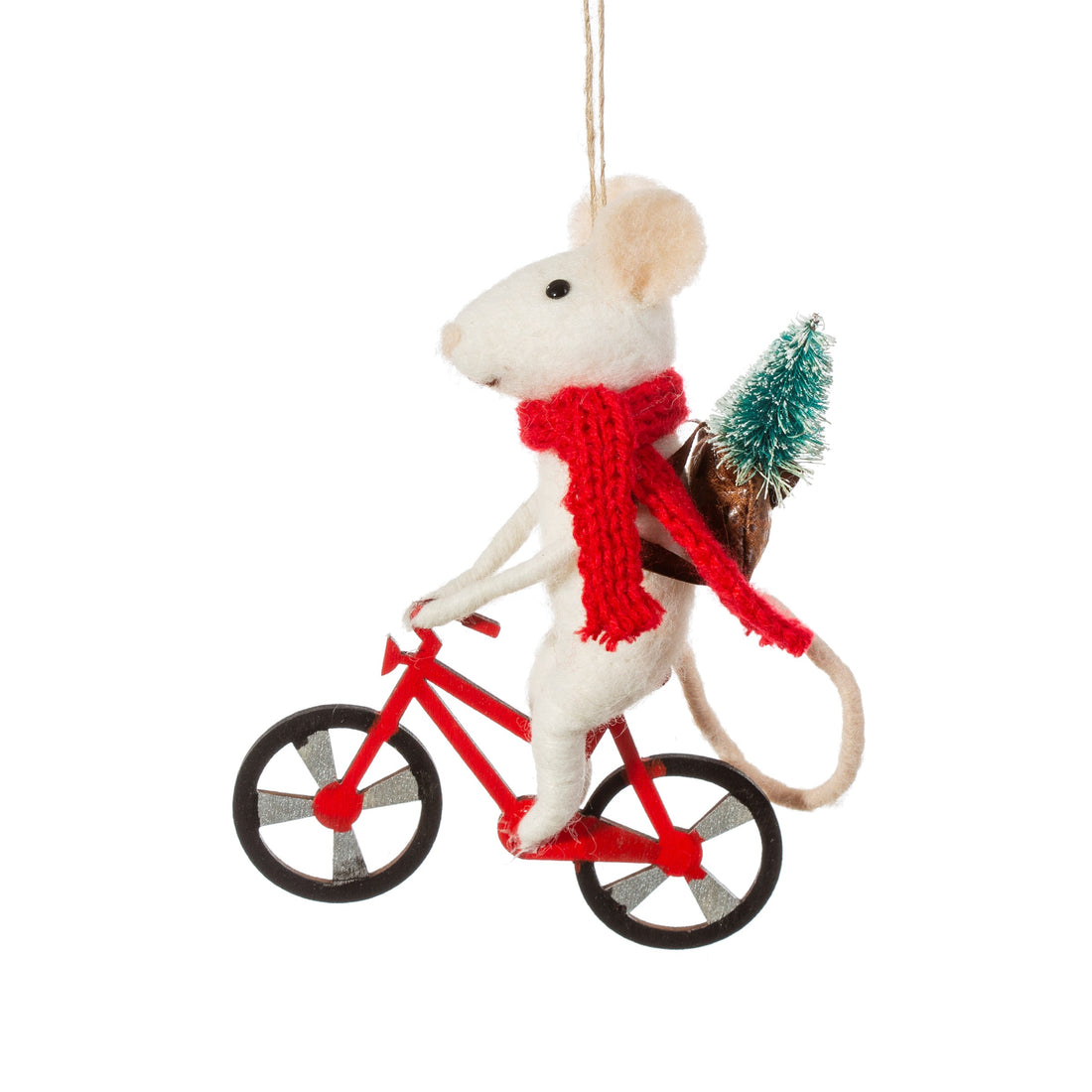 Ratón mensajero  de fieltro  en bicicleta