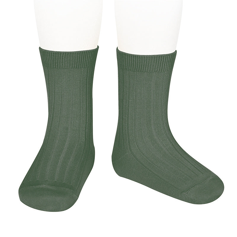 Calcetín corto básico canalé-verde liquen