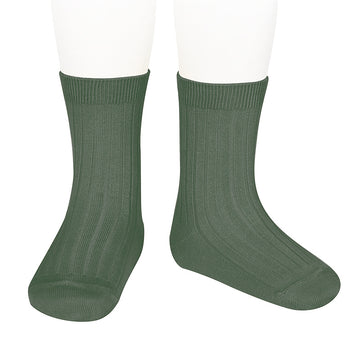 Calcetín corto básico canalé-verde liquen