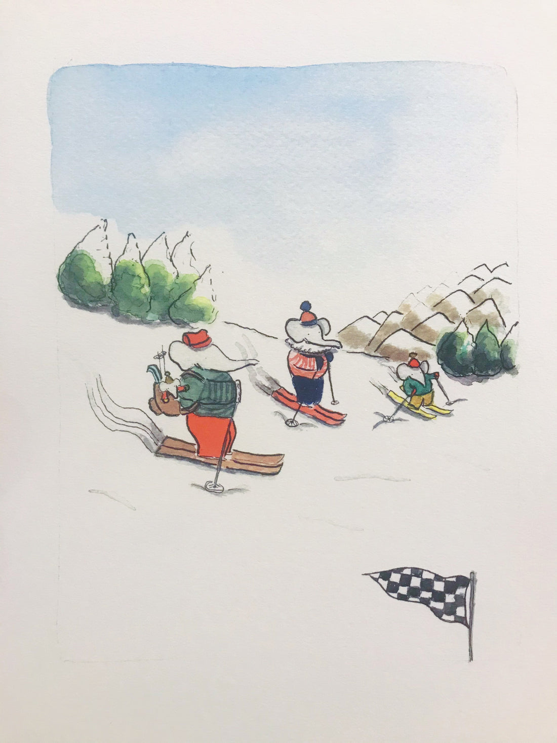 Acuarela - Babar en la nieve