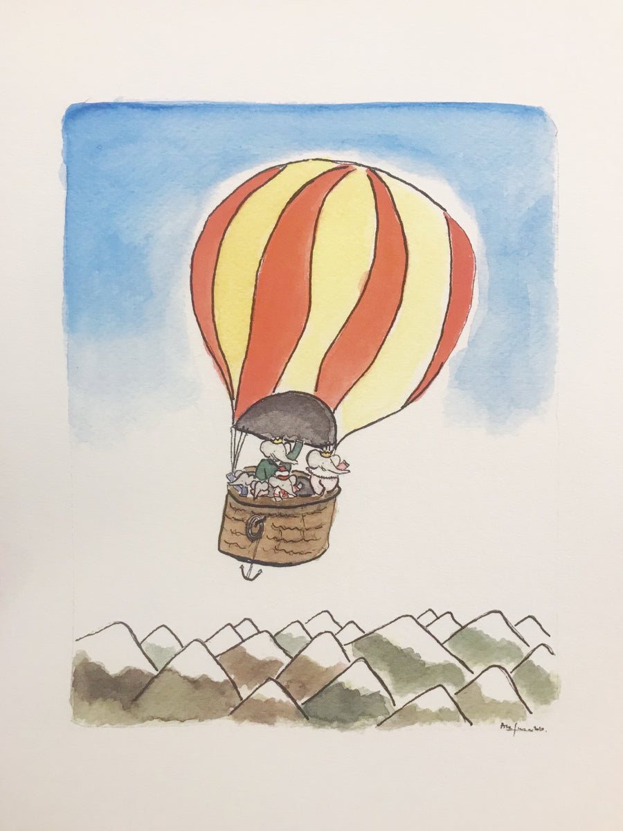 Acuarela - Babar globo aerostático